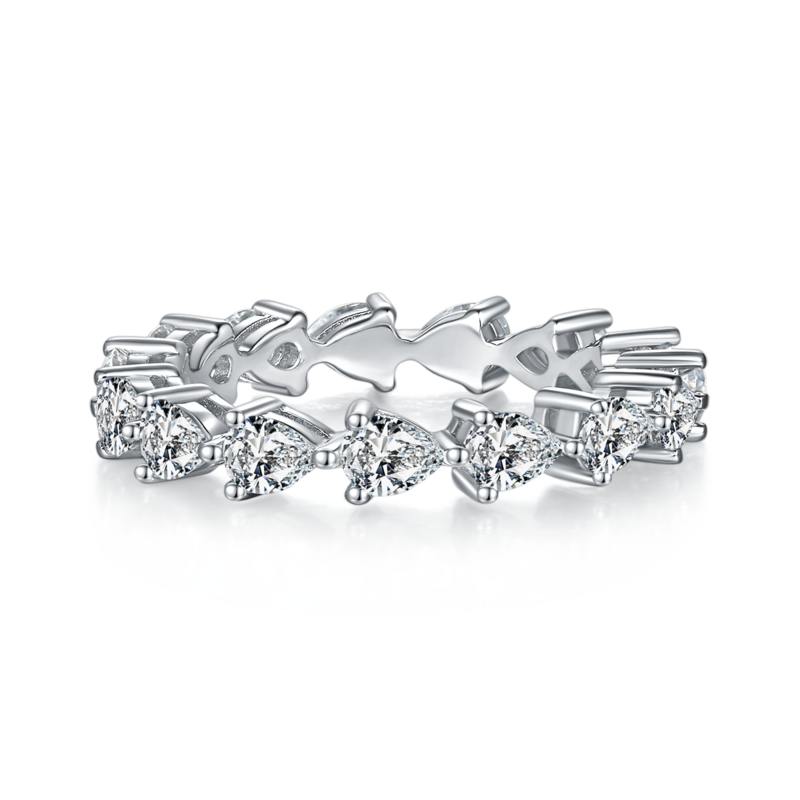 Pear shaped full body lined ring S925 silver plated platinum moissanite diamond women's ring 4.0 carats D-grade